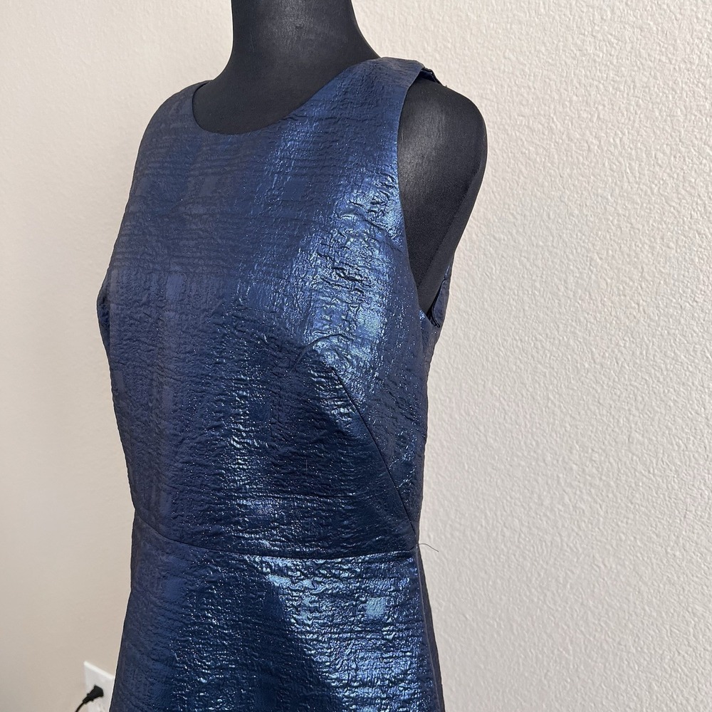 NWT 12 Milly Metallic Fit Flare Dress Sleeveless Textured Shimmer Party Wool - Picture 5 of 14